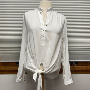 Karen Kane White New Wave Shine Bright Rhinestone Embellished Blouse